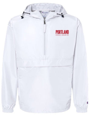 Custom Apparel - Screen Printing - Portland HS Cross Country - Adult Hooded Packable Quarter Zip Jacket White - Portland XC Team - 16400