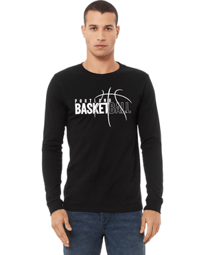 Custom Apparel - Screen Printing - Portland Middle School Basketball - Adult Unisex Long Sleeve Tee - Heather Cardinal / Black - Portland Middle School Basketball - 17186
