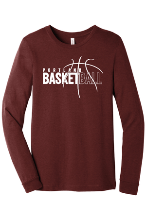 Custom Apparel - Screen Printing - Portland Middle School Basketball - Adult Unisex Long Sleeve Tee - Heather Cardinal / Black - Portland Middle School Basketball - 17186