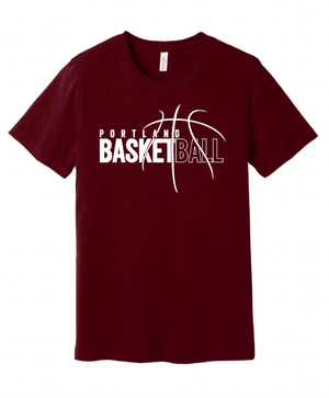 Custom Apparel - Screen Printing - Portland Middle School Basketball - Adult Unisex T-Shirt - Heather Cardinal / Black - Portland Middle School Basketball - 17186
