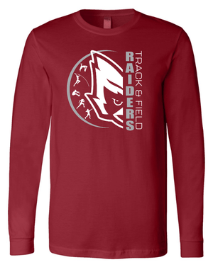 Custom Apparel - Screen Printing - Portland MS Track and Field 2025 - Unisex Long Sleeve T-Shirt (Black / Cardinal) - Portland MS Track and Field 2025 - 17337