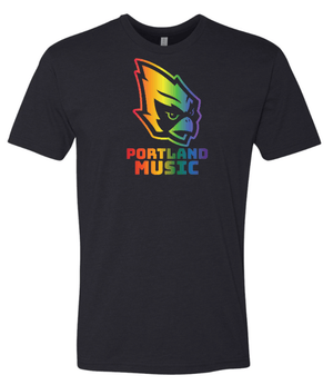 Custom Printed Apparel | Portland Music Fall 2025 - Adult Black T-Shirt Rainbow Design - Portland Music F25 - 18404