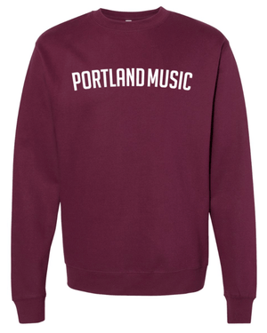 Custom Printed Apparel | Portland Music Fall 2025 - Adult Crewneck Sweatshirt Portland Music Text (Maroon/Black) - Portland Music F25 - 18404