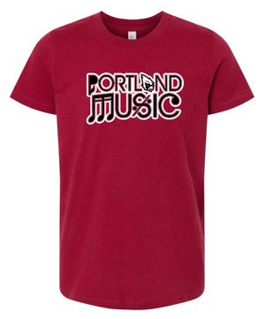 Custom Printed Apparel | Portland Music Fall 2025 - Youth Cardinal T-Shirt Portland Music Design - Portland Music F25 - 18404