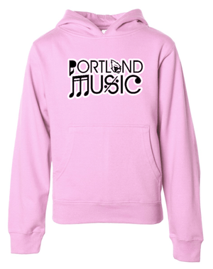 Custom Printed Apparel | Portland Music Fall 2025 - Youth Hooded Sweatshirt Portland Music Design (Light Pink/Grey Heather) - Portland Music F25 - 18404