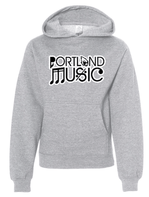 Custom Printed Apparel | Portland Music Fall 2025 - Youth Hooded Sweatshirt Portland Music Design (Light Pink/Grey Heather) - Portland Music F25 - 18404