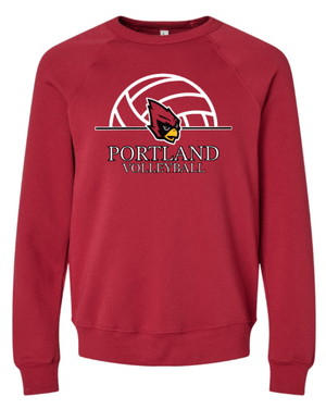 Custom Printed Apparel | Portland Volleyball Apparel - Unisex Fleece Raglan Crewneck Sweatshirt (Black / Cardinal) - Portland Volleyball - 18251