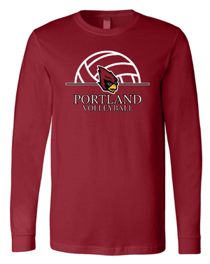 Custom Printed Apparel | Portland Volleyball Apparel - Unisex Jersey Long Sleeve T-Shirt (Black / Cardinal) - Portland Volleyball - 18251