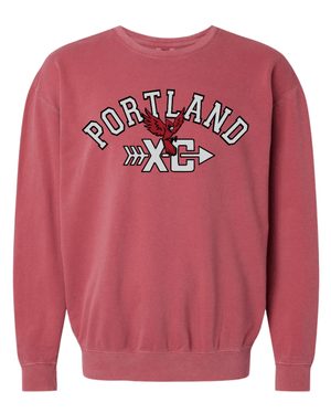 Custom Printed Apparel | Portland XC 2025 - Unisex Garment Dyed Lightweight Fleece Crewneck Sweatshirt (Crimson / Pepper) - Portland XC 2025 - 18253