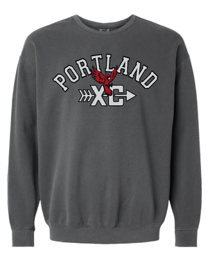 Custom Printed Apparel | Portland XC 2025 - Unisex Garment Dyed Lightweight Fleece Crewneck Sweatshirt (Crimson / Pepper) - Portland XC 2025 - 18253
