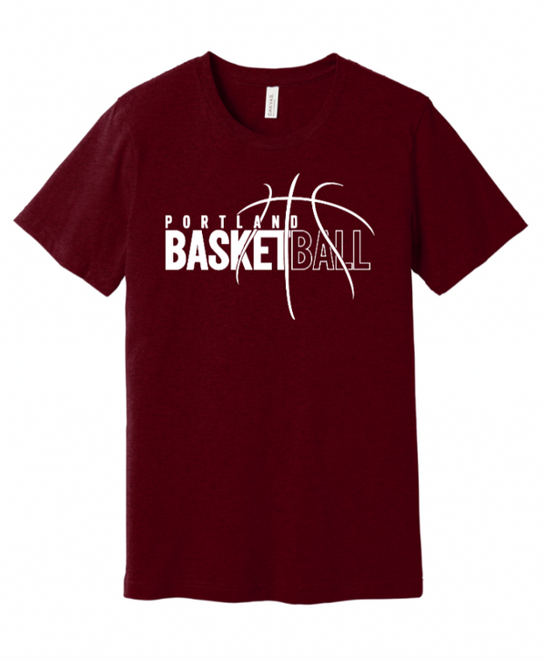 Portland Middle School Basketball - Adult Unisex T-Shirt  -- Heather Cardinal / Black