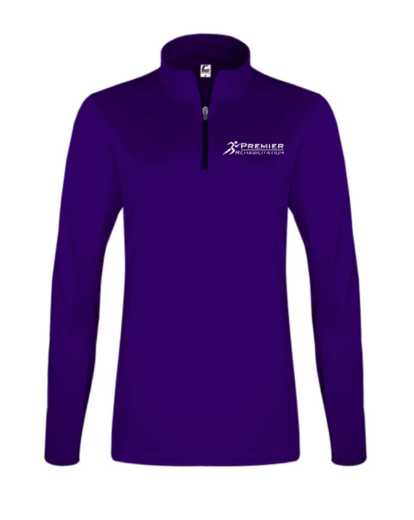 Custom Apparel - Screen Printing - Premier Rehabilitation - Women's 1/4 Zip Pullover (White - Forest - Purple) - Premier Rehabilitation - 16667