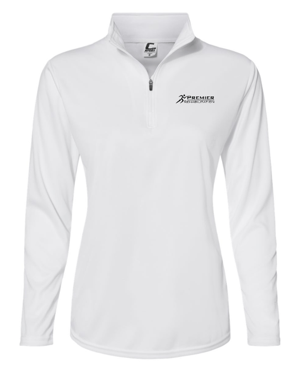 Custom Apparel - Screen Printing - Premier Rehabilitation - Women's 1/4 Zip Pullover (White - Forest - Purple) - Premier Rehabilitation - 16667