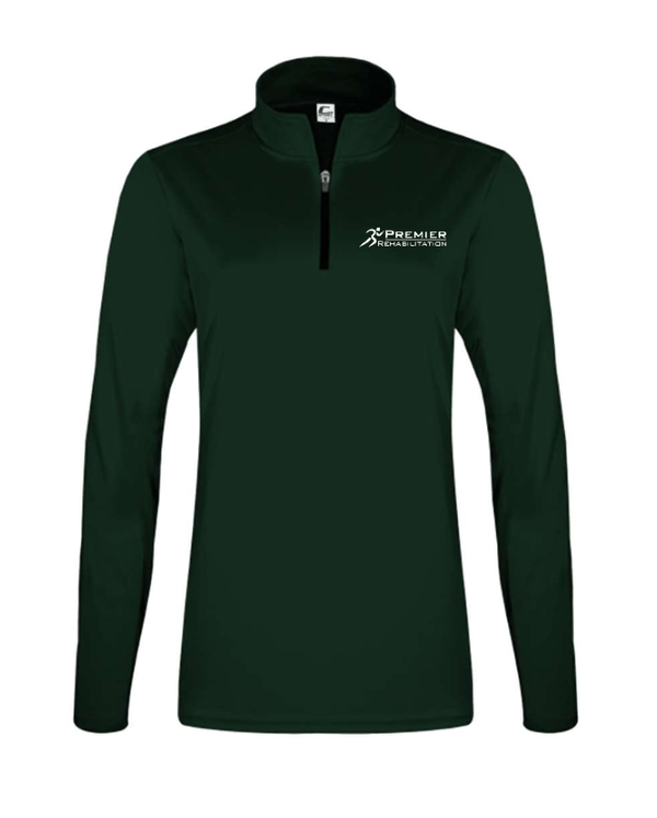 Custom Apparel - Screen Printing - Premier Rehabilitation - Women's 1/4 Zip Pullover (White - Forest - Purple) - Premier Rehabilitation - 16667