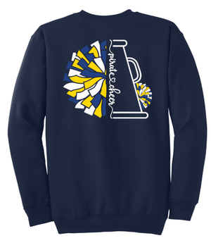 Custom Printed Apparel | PW Cheer | Adult Unisex Crewneck "Megaphone/Pom Design" (Navy/Black) - PW Cheer - 18929