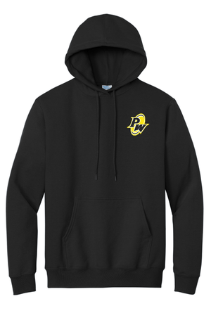 Custom Printed Apparel | PW Cheer | Adult Unisex Hoodie "Megaphone/Pom Design" (Navy/Black) - PW Cheer - 18929