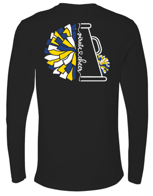 Custom Printed Apparel | PW Cheer | Adult Unisex Long Sleeve "Megaphone/Pom Design" (Navy/Black) - PW Cheer - 18929