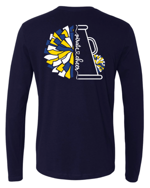 Custom Printed Apparel | PW Cheer | Adult Unisex Long Sleeve "Megaphone/Pom Design" (Navy/Black) - PW Cheer - 18929