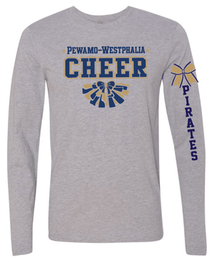 Custom Printed Apparel | PW Cheer | Adult Unisex Long Sleeve "Pom Design" (White/Heather Grey) - PW Cheer - 18929