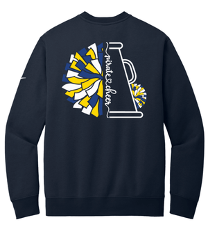 Custom Printed Apparel | PW Cheer | Adult Unisex Nike Club Fleece Crew "Megaphone/Pom Design" (Navy/Black) - PW Cheer - 18929