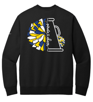 Custom Printed Apparel | PW Cheer | Adult Unisex Nike Club Fleece Crew "Megaphone/Pom Design" (Navy/Black) - PW Cheer - 18929