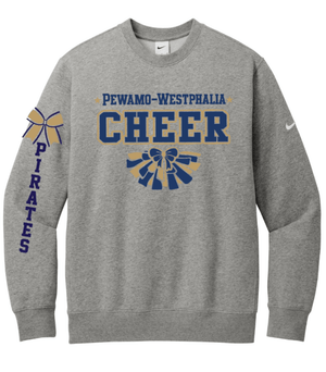 Custom Printed Apparel | PW Cheer | Adult Unisex Nike Club Fleece Crew "Pom Design" (White/Dark Grey Heather) - PW Cheer - 18929