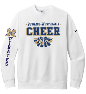 Custom Printed Apparel | PW Cheer | Adult Unisex Nike Club Fleece Crew "Pom Design" (White/Dark Grey Heather) - PW Cheer - 18929