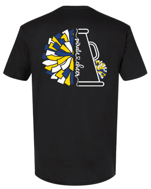 Custom Printed Apparel | PW Cheer | Adult Unisex T-Shirt "Megaphone/Pom Design" (Navy/Black) - PW Cheer - 18929