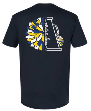 Custom Printed Apparel | PW Cheer | Adult Unisex T-Shirt "Megaphone/Pom Design" (Navy/Black) - PW Cheer - 18929