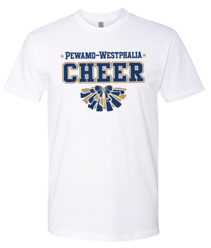 Custom Printed Apparel | PW Cheer | Adult Unisex T-Shirt "Pom Design" (White/Heather Grey/Gold) - PW Cheer - 18929