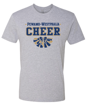 Custom Printed Apparel | PW Cheer | Adult Unisex T-Shirt "Pom Design" (White/Heather Grey/Gold) - PW Cheer - 18929
