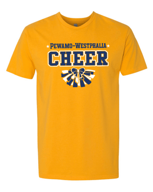 Custom Printed Apparel | PW Cheer | Adult Unisex T-Shirt "Pom Design" (White/Heather Grey/Gold) - PW Cheer - 18929