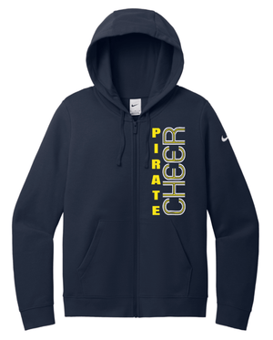 Custom Printed Apparel | PW Cheer | Women's Nike Club Fleece Full - Zip Hoodie "Block Text Design" (Navy/Black) - PW Cheer - 18929