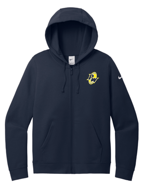 Custom Printed Apparel | PW Cheer | Women's Nike Club Fleece Full - Zip Hoodie "Megaphone/Pom Design" (Navy/Black) - PW Cheer - 18929
