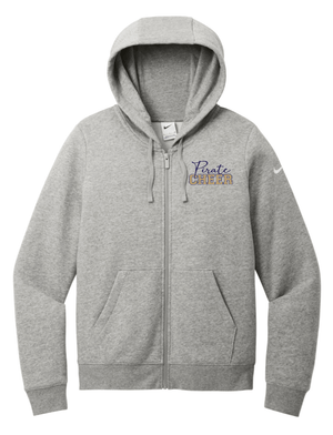 Custom Printed Apparel | PW Cheer | Women's Nike Club Fleece Full - Zip Hoodie"Script Text Design" (White/Heather Grey) - PW Cheer - 18929