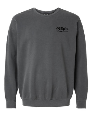 Epic Church 20th Anniversary Crewneck Pepper front view