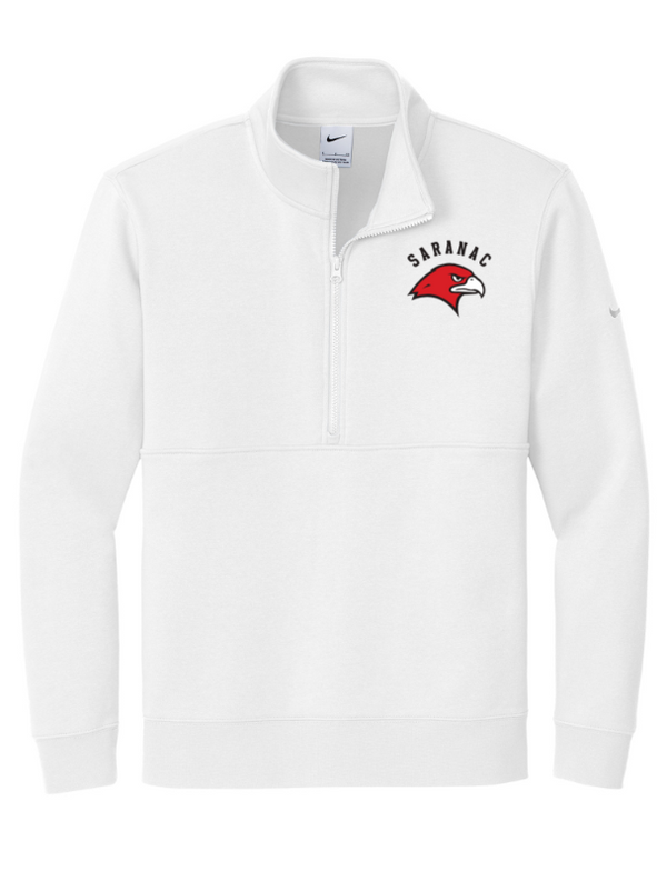 Saranac Schools Staff Apparel - Women's Nike Fleece Swoosh Sleeve 1/2 Zip Black/White