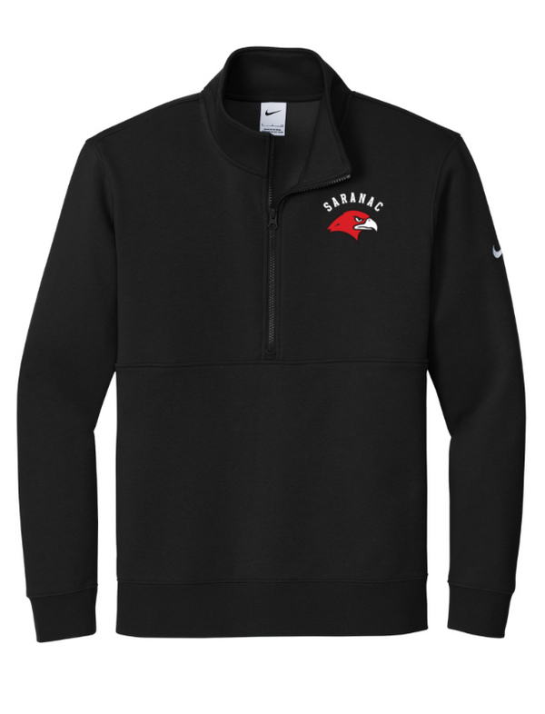 Saranac Schools Staff Apparel - Men's Nike Fleece Swoosh Sleeve 1/2 Zip Black/White