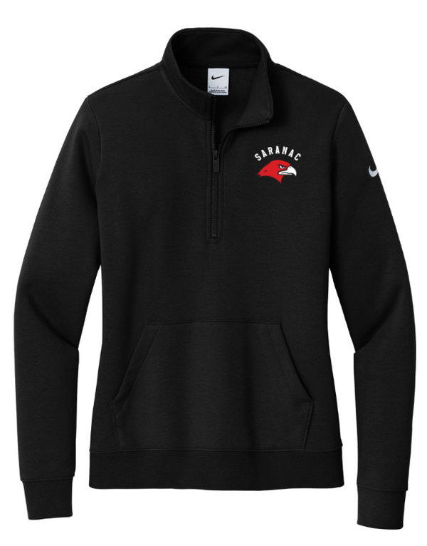 Saranac Schools Staff Apparel - Women's Nike Fleece Swoosh Sleeve 1/2 Zip Black/White