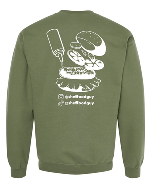 Custom Apparel - Screen Printing - Shef Food Guy - Military Green Crewneck Sweatshirt - Shef Food Guy - 16095