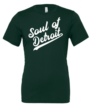 Custom Printed Apparel | Soul of Detroit 2025 | Adult Unisex T-Shirt "Soul Script" (Forest/Navy) - Soul of Detroit 25 - 18706