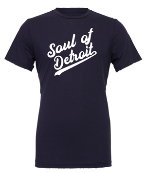 Custom Printed Apparel | Soul of Detroit 2025 | Adult Unisex T-Shirt "Soul Script" (Forest/Navy) - Soul of Detroit 25 - 18706