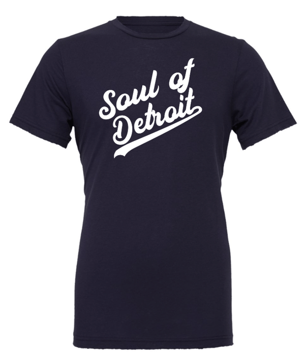 Custom Printed Apparel | Soul of Detroit 2025 | Adult Unisex T-Shirt "Soul Script" (Forest/Navy) - Soul of Detroit 25 - 18706