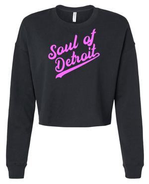 Custom Printed Apparel | Soul of Detroit 2025 | Women's Black Crop Crewneck "Soul Script" - Soul of Detroit 25 - 18706