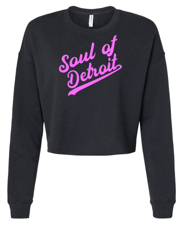Custom Printed Apparel | Soul of Detroit 2025 | Women's Black Crop Crewneck "Soul Script" - Soul of Detroit 25 - 18706