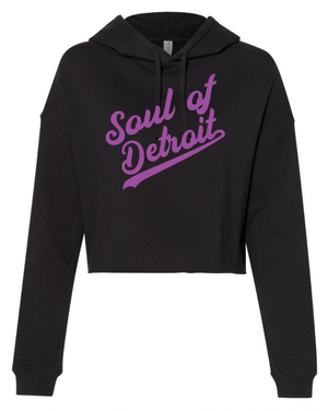 Custom Printed Apparel | Soul of Detroit 2025 | Women's Black Crop Hoodie "Soul Script" - Soul of Detroit 25 - 18706