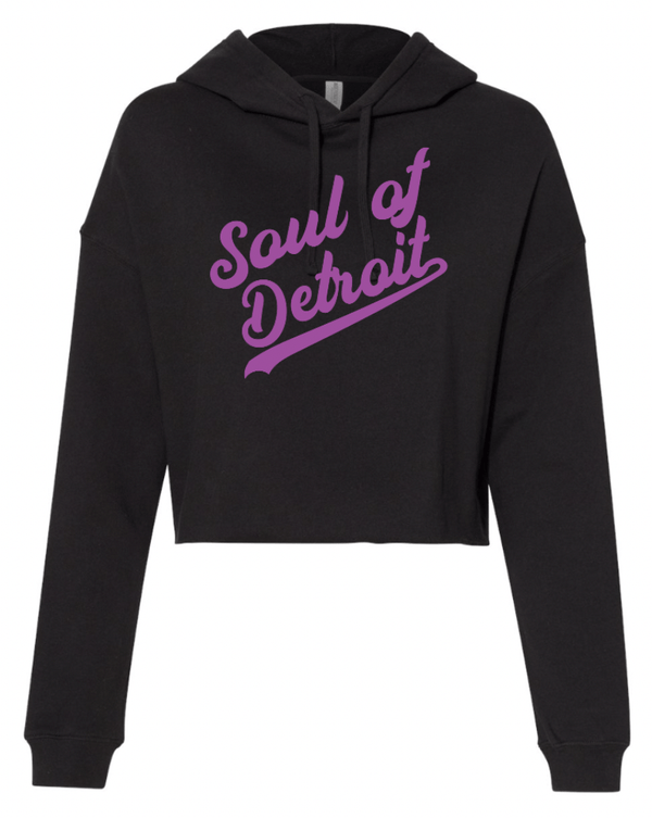 Custom Printed Apparel | Soul of Detroit 2025 | Women's Black Crop Hoodie "Soul Script" - Soul of Detroit 25 - 18706