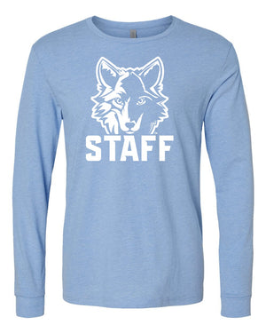 Okemos Fall Staff Shop Long Sleeve Heather Columbia Blue front view