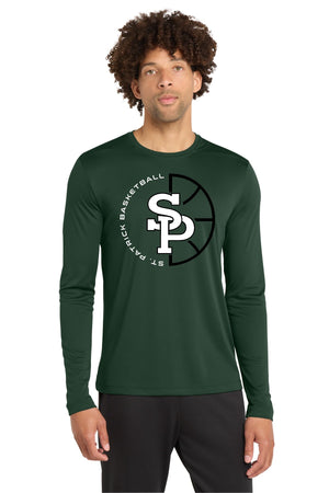 St. Patrick Basketball 2026 Long Sleeve Forest Green front view