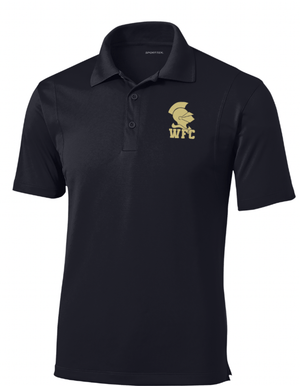 Custom Printed Apparel | St. John's Warriors for Christ Basketball - Badge Design Adult Black Performance Polo - St. Johns Basketball F25 - 18589